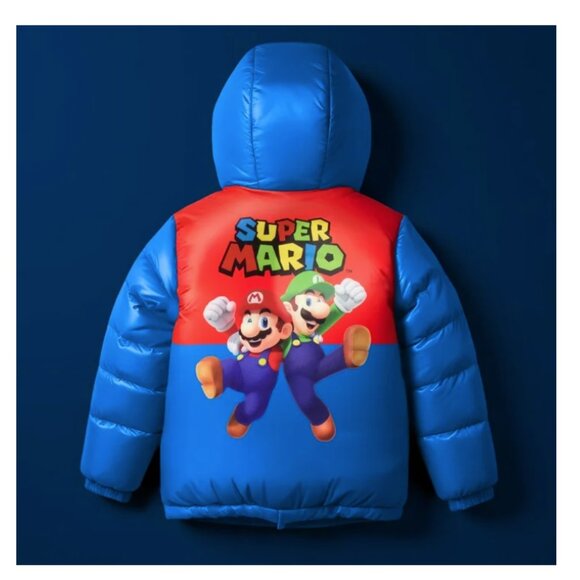 Nintendo Super Mario Bros Boy Winter Puffer Jacket Mario Kart Graphic Print 8 - Picture 2 of 6